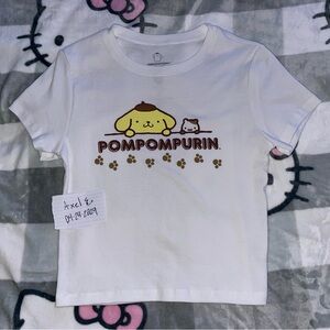 CCO XL Pompompurin Sanrio Hello Kitty White Womens Croptop T-Shirt BNWT NC